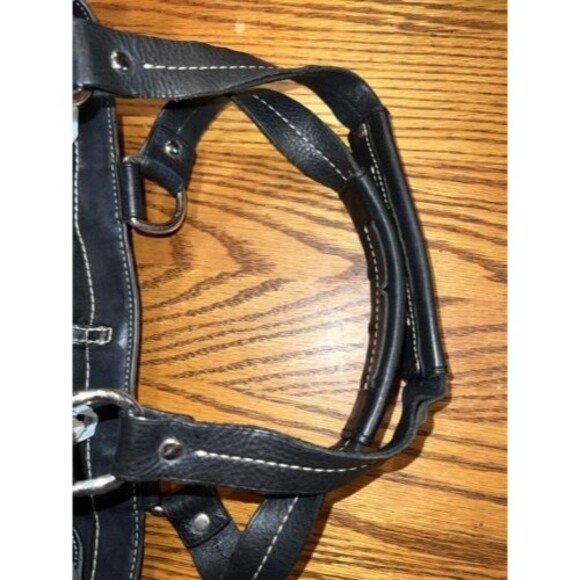 Coach Handbag Hamptons Python Stripe shoulder bag Canvas Leather Black purse Y2K - Picture 6 of 12